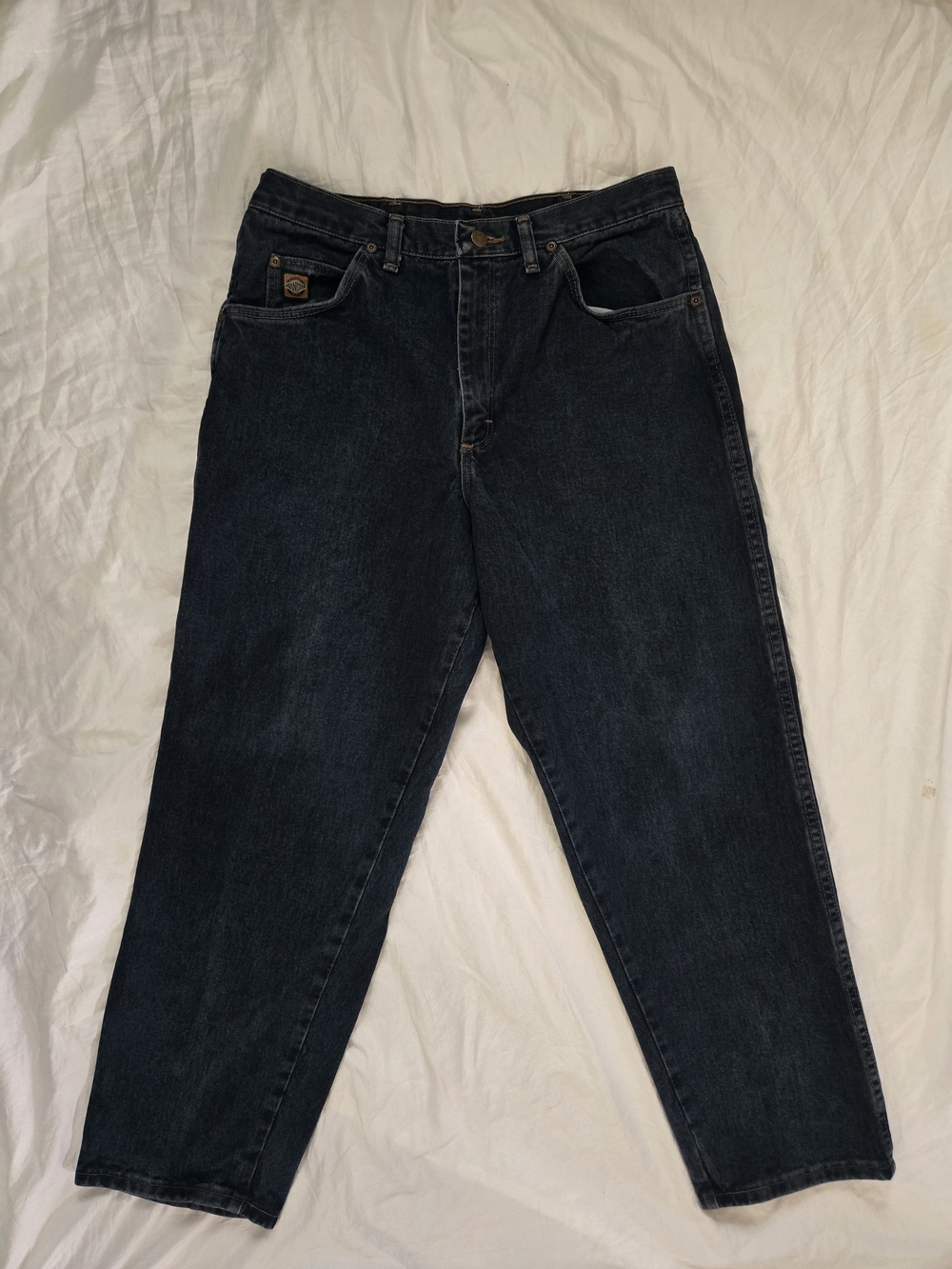 Vintage Wrangler Men's Straight Leg Regular Fit Dark Wash Blue Denim Jeans